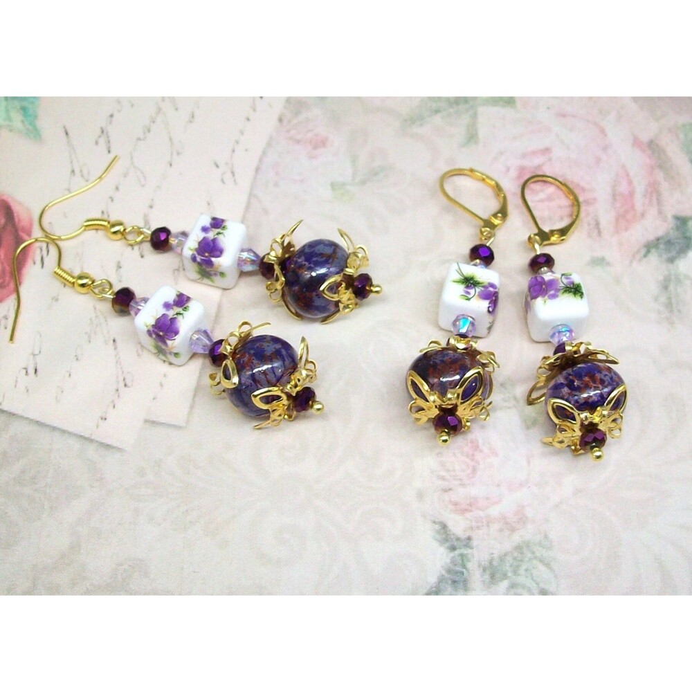 Lampwork Earrings Vintage Style. Bronze, Aubergine Purple, Artisan Crafted Jewel - Picture 9 of 10